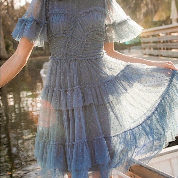 Ivy City Co Whimsical Blue Ruffled Tiered Midi Dress - Picture 3 of 10